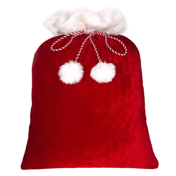 Haute Decor 42 in. Red and White Classic Christmas Santa Bag
