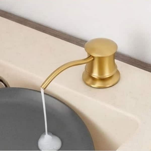 Brushed Gold Built in Soap Dispenser with Solid Brass Pump Head Long Spout and 10.2 oz. PET Bottle for Kitchen Sink