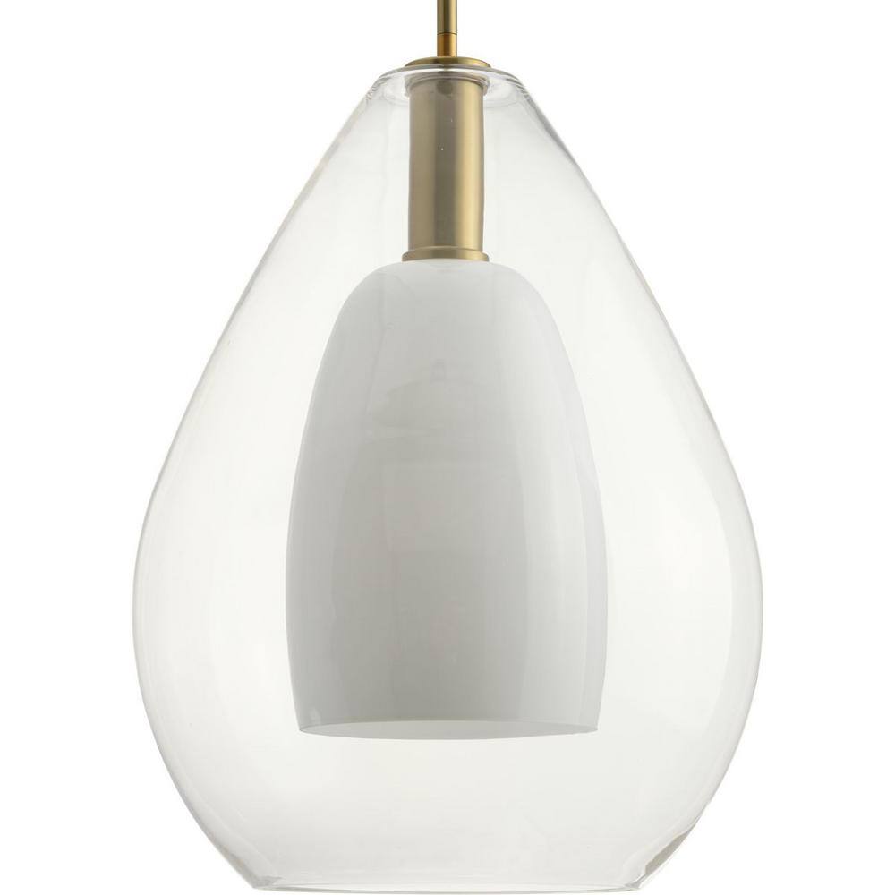Carillon Brushed Gold Pendant with Clear and Opal Glass Shade