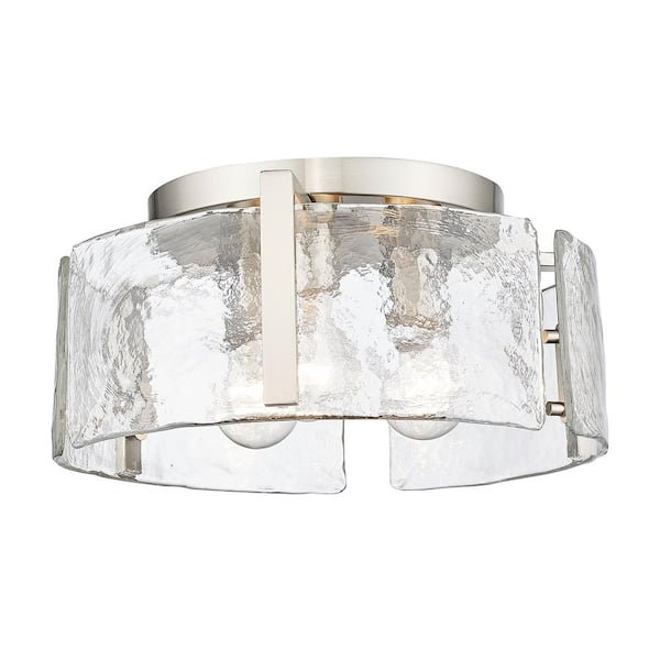 Aenon 15 In. 3-Light Pewter and Hammered Water Glass Flush Mount