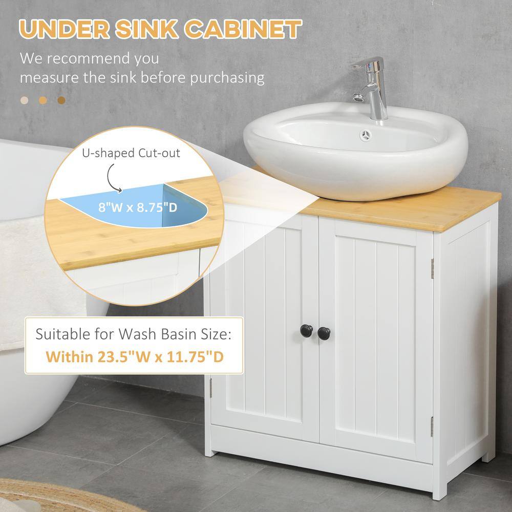 White Double Door Pedestal Sink Cabinet with Adjustable Shelf