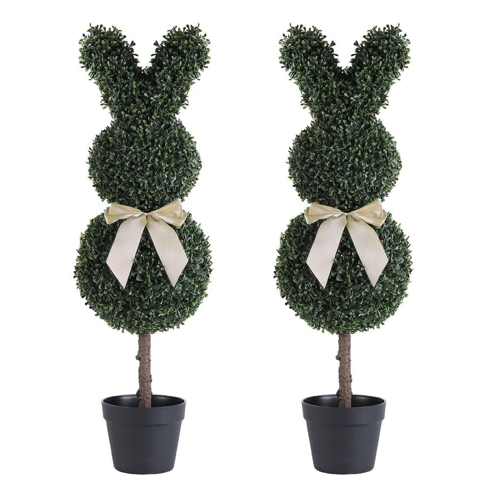 poetree 3 ft. Artificial Bunny Shaped Topiary Trees in Pot 2-Pack ...