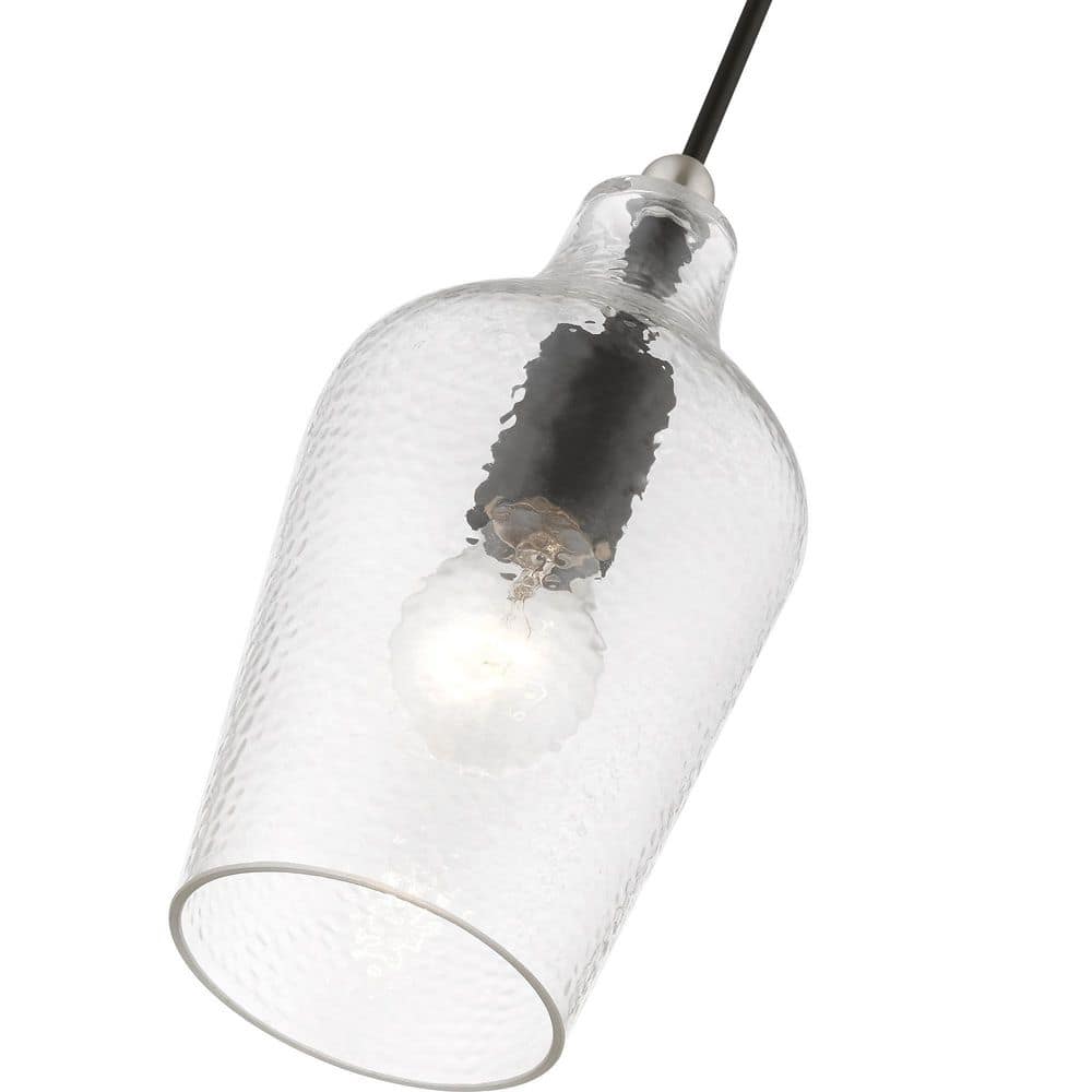 Avery Transitional Mini Pendant in Black and Brushed Nickel with Clear Glass