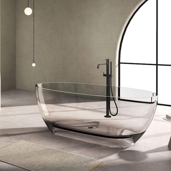 63 in. x 22 in. Soaking Bathtub with Center Pop up Drain in Transparent Gray