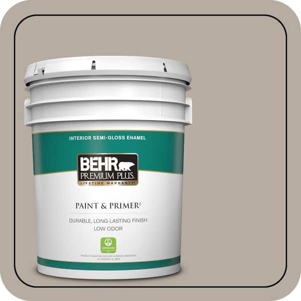 BEHR PREMIUM PLUS 5 gal. #PPU18-13 Perfect Taupe Semi-Gloss Enamel Low Odor Interior Paint & Primer