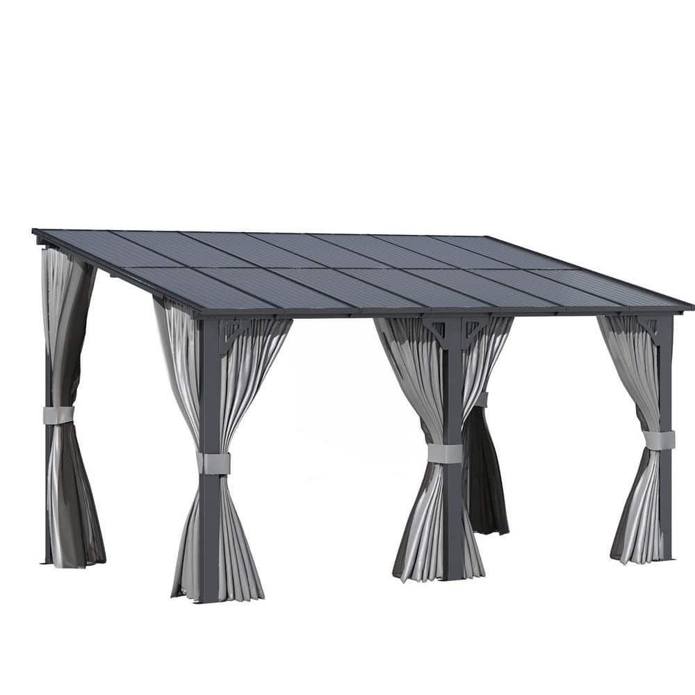 14 ft. x 8 ft. Outdoor Hard Top Gazebo for Patio, Large Wall-Mounted Lean to Pergola with Curtains and Netting price history on PriceWatchPro