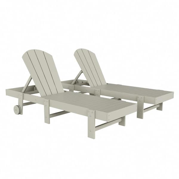 Laguna 2-Piece Fade Resistant HDPE Plastic Adjustable Outdoor Adirondack Chaise Loungers with Wheels in Sand