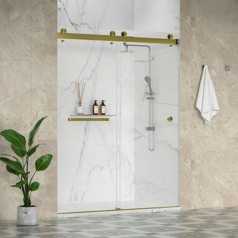 SolaFP 56-60 in. W x 79 in. H Double Sliding Frameless Shower Door in Brushed Gold with 3/8 in. Clear Glass price history on PriceWatchPro