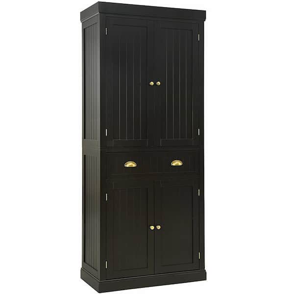 FORCLOVER Brown Straight Buffet Sideboard Freestanding Kitchen Cabinet with 4-Adjustable Shelves
