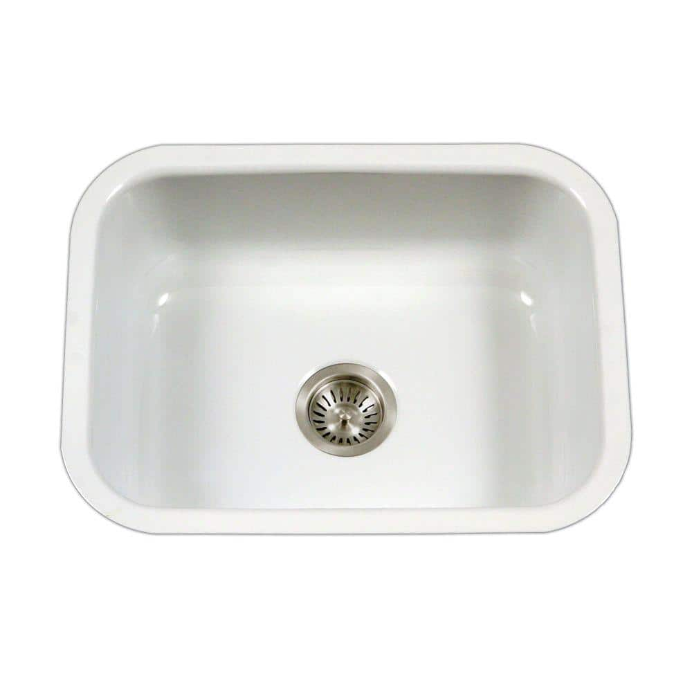 Houzer Porcela Series Undermount Porcelain Enamel Steel 23 In Single Bowl Kitchen Sink In White Pcs 2500 Wh The Home Depot