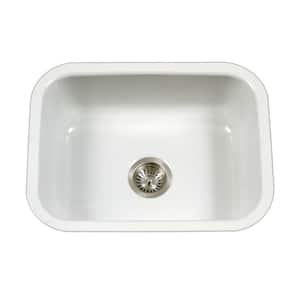 Porcela Series Undermount Porcelain Enamel Steel 23 in. Single Bowl Kitchen Sink in White