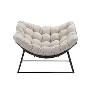 Dark Gray Frame Metal Outdoor Rocking Chair with Light White Cushion For Backyard, Patio, Poolside