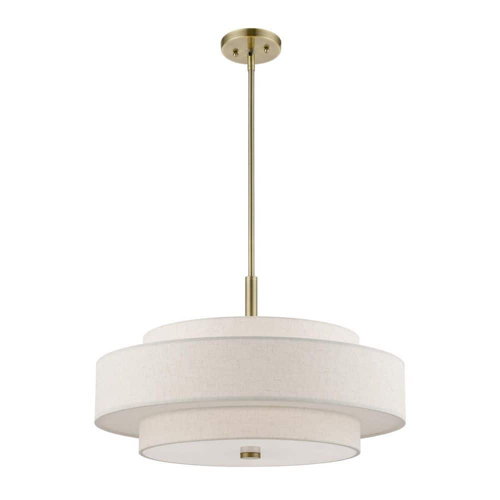 Monroe Antique Brass Triple Drum Shade 5-Light Pendant