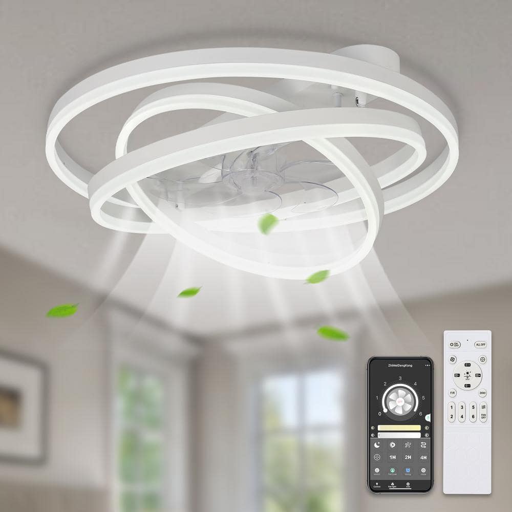 24 in. LED Indoor White Low Profile Dimmable Ceiling Fan Flush Mount Smart App Remote Control with DIY Shade -  Bella Depot, WSFSD2401-W