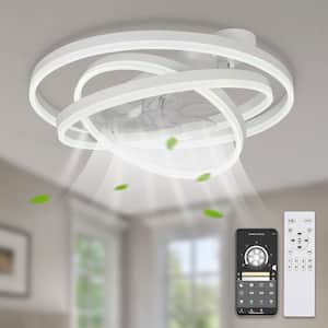 24 in. LED Indoor White Low Profile Dimmable Ceiling Fan Flush Mount Smart App Remote Control with DIY Shade