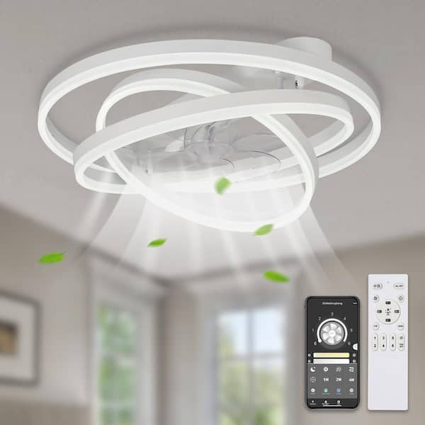 Bella Depot 24 in. LED Indoor White Low Profile Dimmable Ceiling Fan Flush Mount Smart App Remote Control with DIY Shade