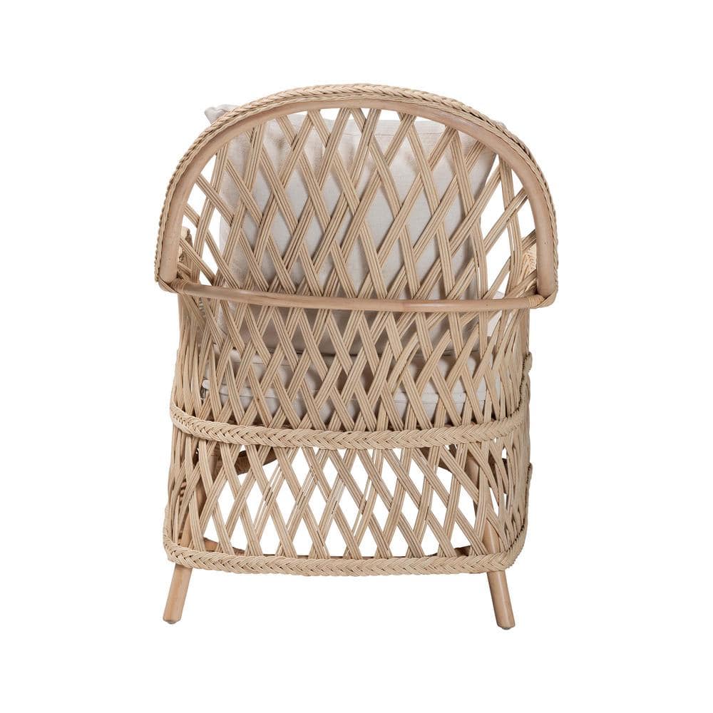Handcrafted Natural Rattan Swoop Arm Accent Chair with Cushions