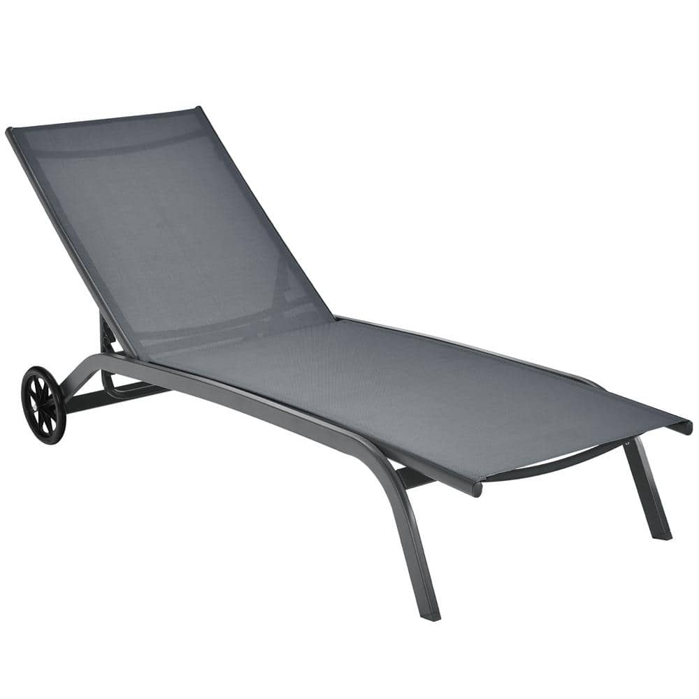 Costway Grey Metal Outdoor Chaise Lounge Adjustable Back Recliner ...