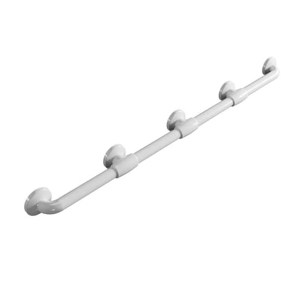 Unbranded 42 in. Antimicrobial Vinyl Coated Grab Bar with Three Reinforced Flanges in White