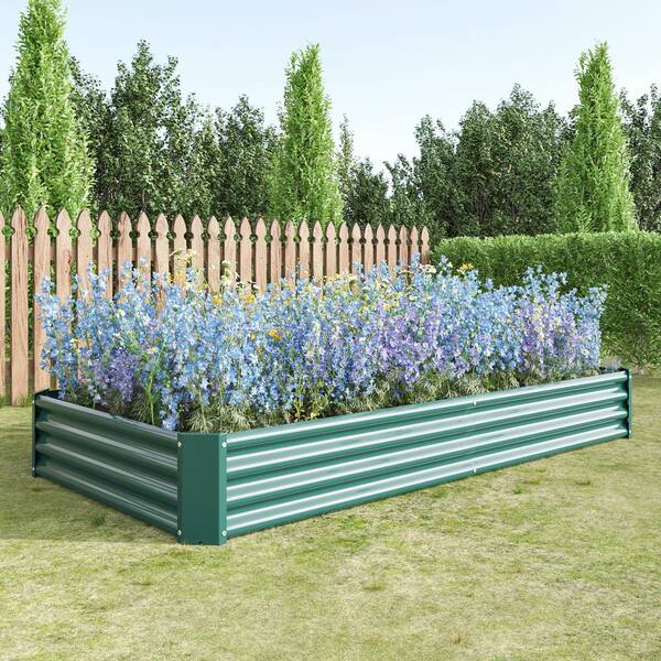 Unbranded 92 L x 44 W x 12 H in. Metal Rectangular Raised Planter Bed for Planting Flowers, Plants, Vegetables and Herbs, Green