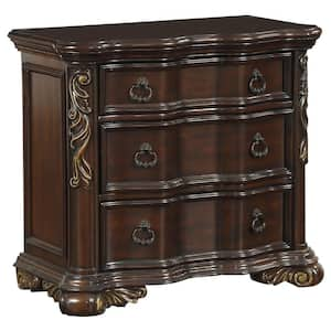 36 in. Brown 3-Drawer Wooden Nightstand