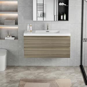 Achilles 42 in. W x 20 in. D x 22.5 in. H Single Sink Floating Bath Vanity in Ash Grey with White Resin Top