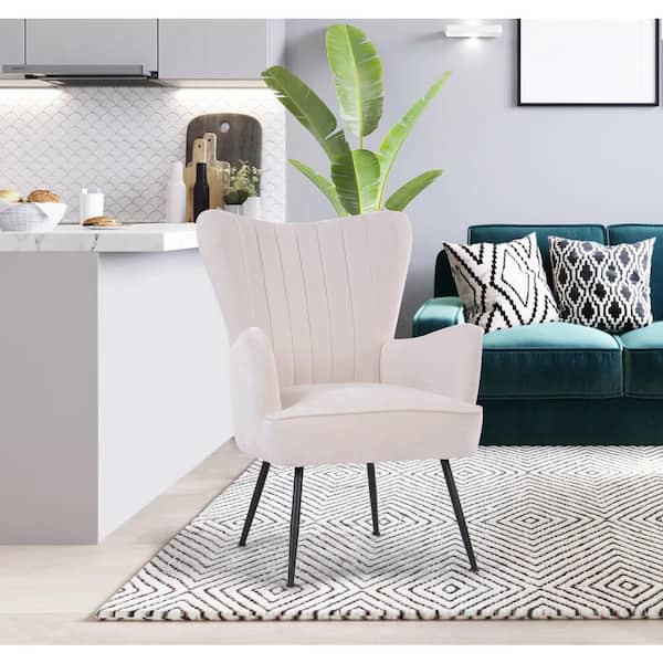 Homy Casa Wing White Fabric Upholstered Wing Back Leisure Arm Chair