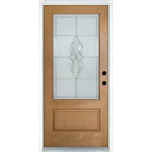36 in. x 80 in. Scotia Light Oak Left-Hand Inswing 3/4 Lite Decorative Fiberglass Prehung Front Door