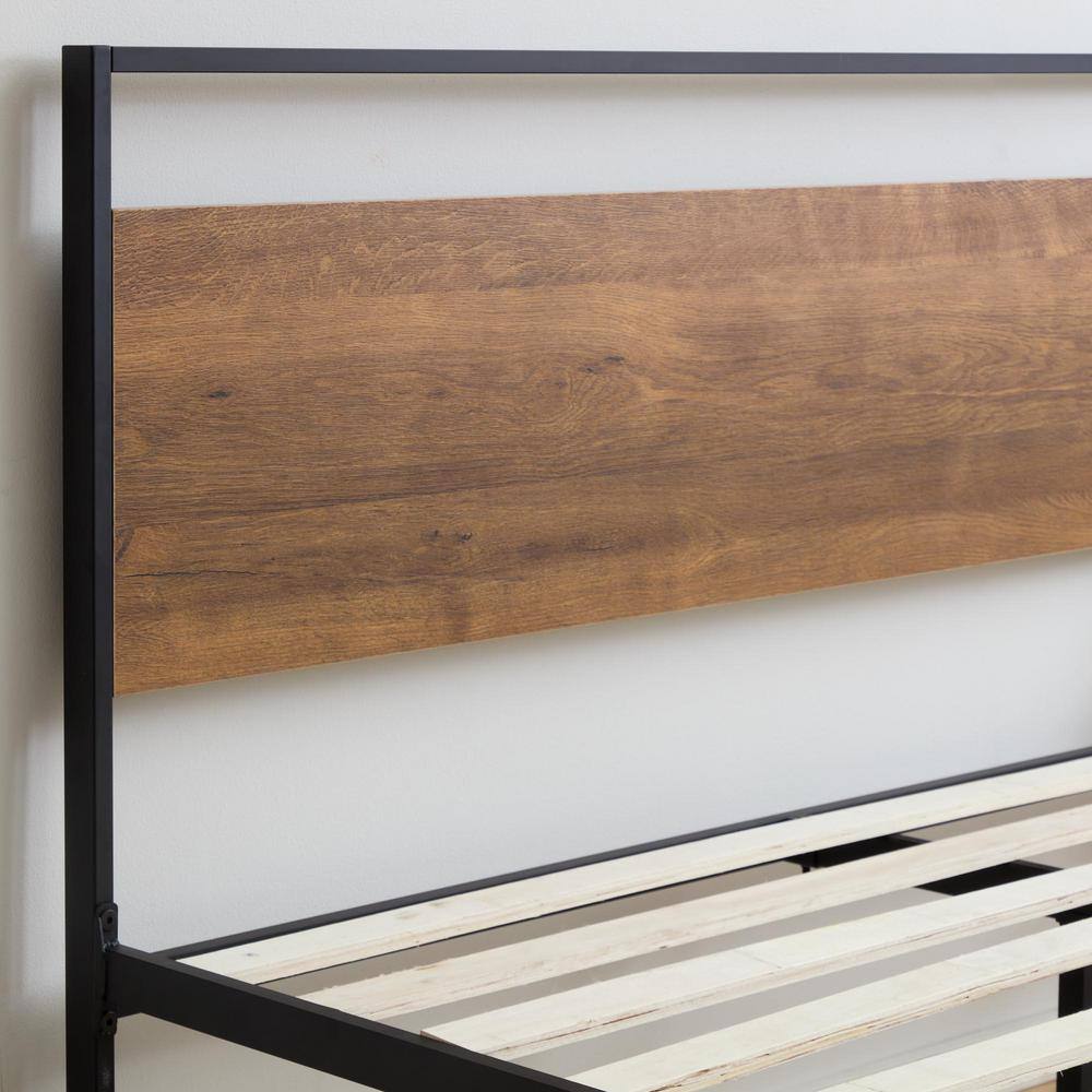 Modern Rustic King Platform Bed with Wood Frame and Slats