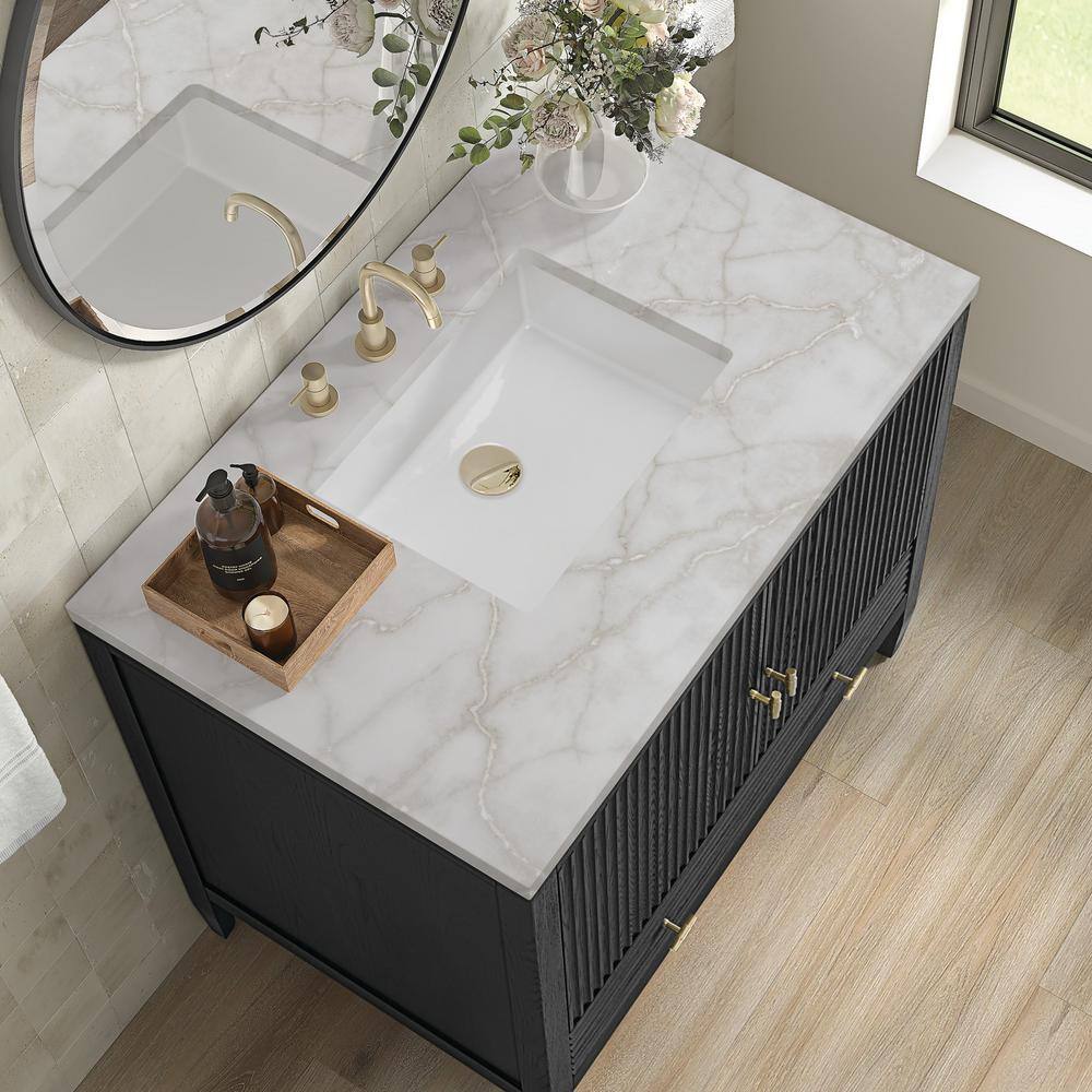 36" Black Plywood Freestanding Single Vanity with Brass Accents