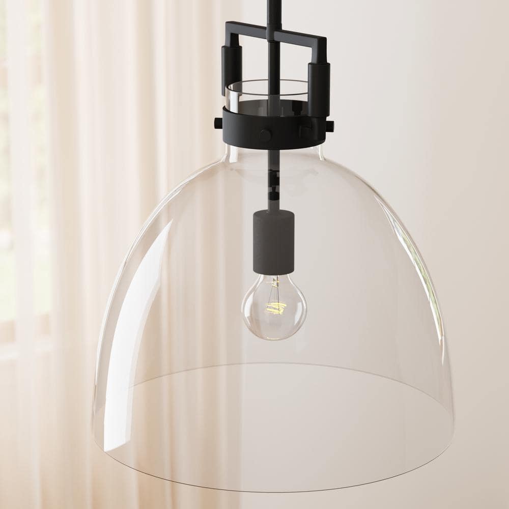 Matte Black Pendant Light with Clear Glass Shade