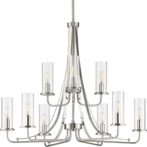 Riley Collection 9-Light Brushed Nickel Clear Glass New Traditional Chandelier Light
