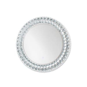 Windsor Illuminated 32 in. x 32 in. Glam Silver Chrome Round Framed Accent Mirror