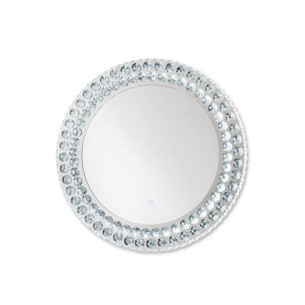 NOVA of California Windsor Illuminated 32 in. x 32 in. Glam Silver Chrome Round Framed Accent Mirror