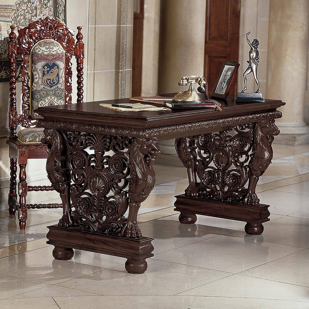 Gryphon Carved Mahogany 55'' Writing Desk in Brown