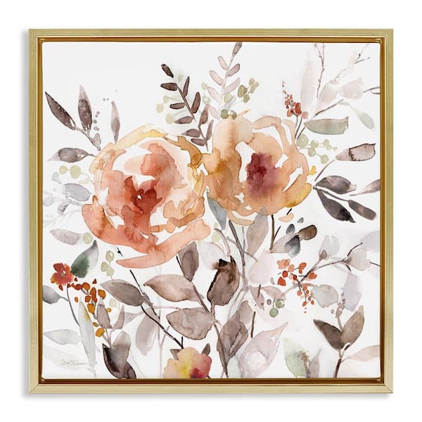 Stupell Industries Floral Impressions on White by Carol Robinson Gold Floater Frame Nature Graphic Art Print 25 in. x 25 in.