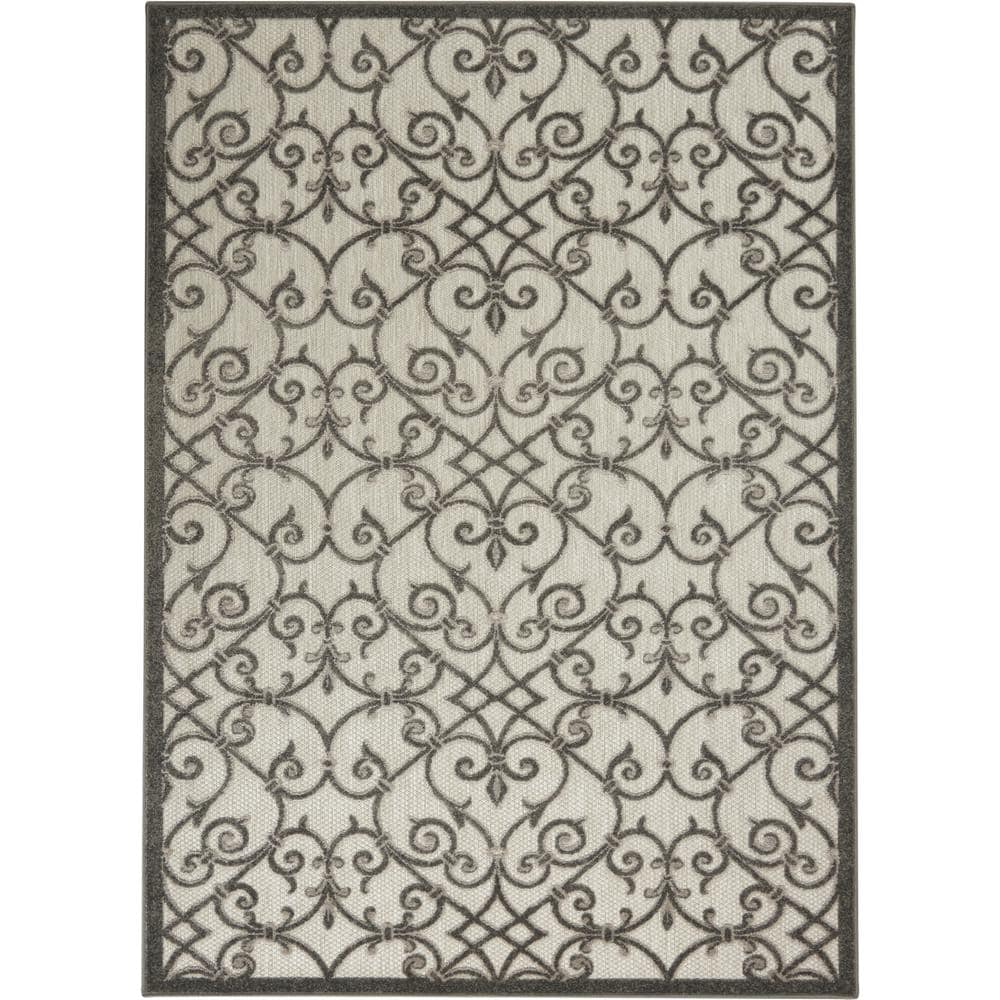 Grey and Charcoal Synthetic Flat Woven Reversible Area Rug
