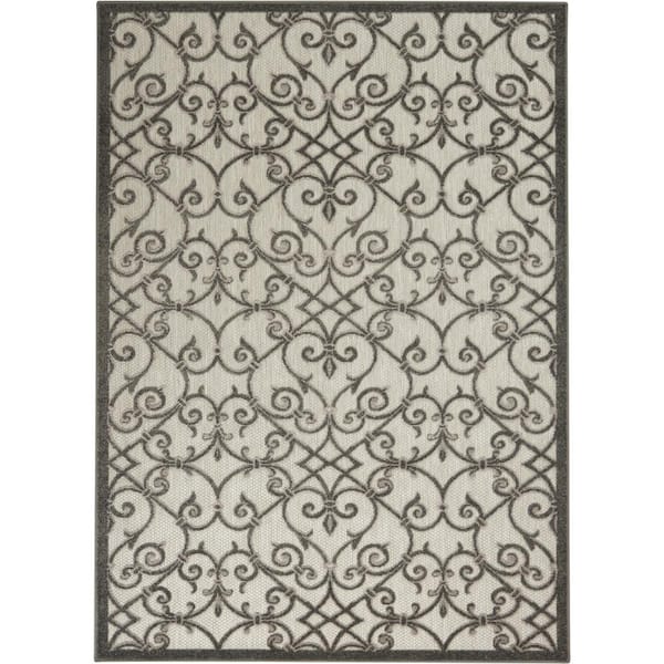 Nourison Aloha Gray/Charcoal 5 ft. x 8 ft. Moroccan Modern Indoor/Outdoor Patio Area Rug