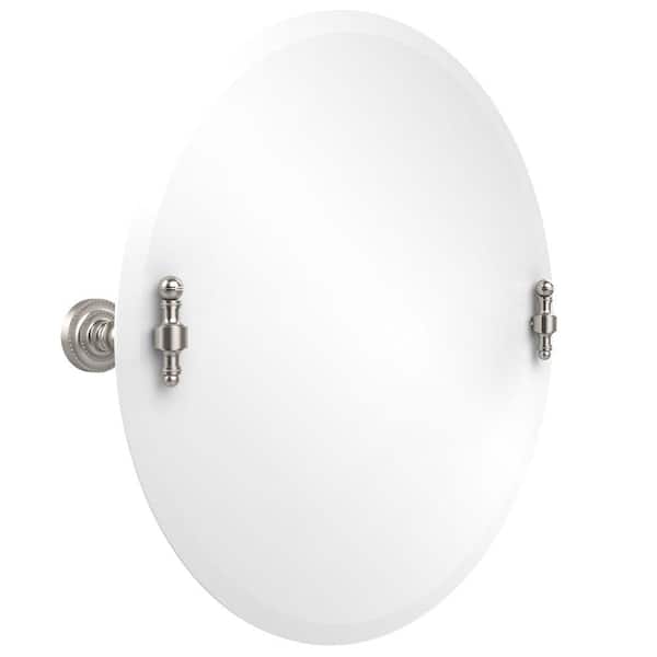 Allied Brass Retro-Dot Collection 22 in. x 22 in. Frameless Round Single Tilt Mirror with Beveled Edge in Satin Nickel
