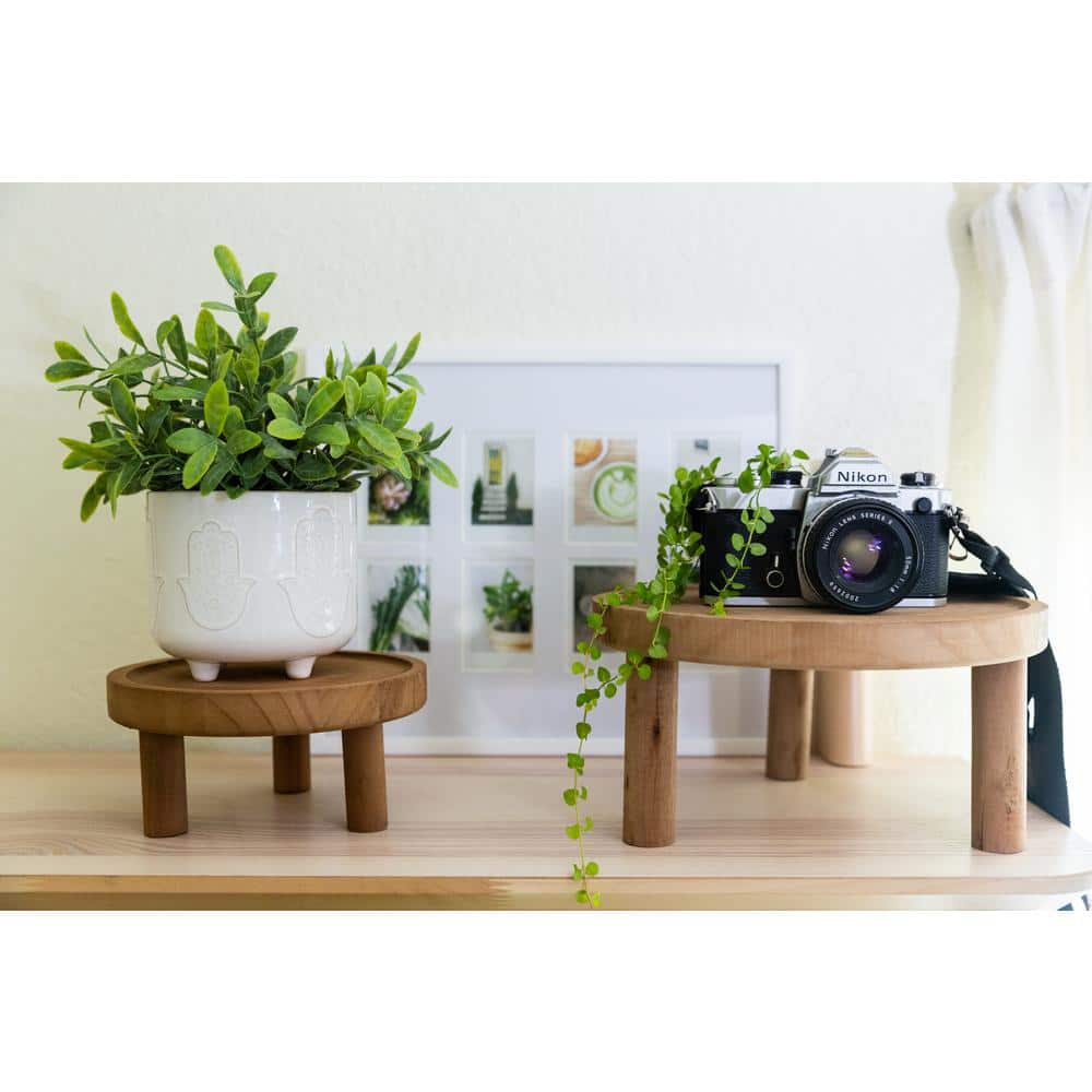 Rustic Dark Brown Wood Plant Stands - Set of 2