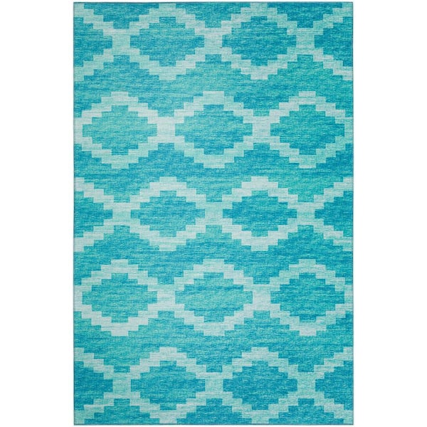 Yuma Blue 9 ft. x 12 ft. Geometric Indoor/Outdoor Washable Area Rug