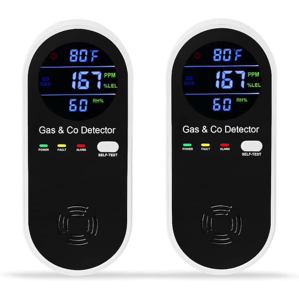 2 Packs 4-in-1 Combination Gas and Carbon Monoxide Detector with Temperature and Humidity Display for Home RV Apartments