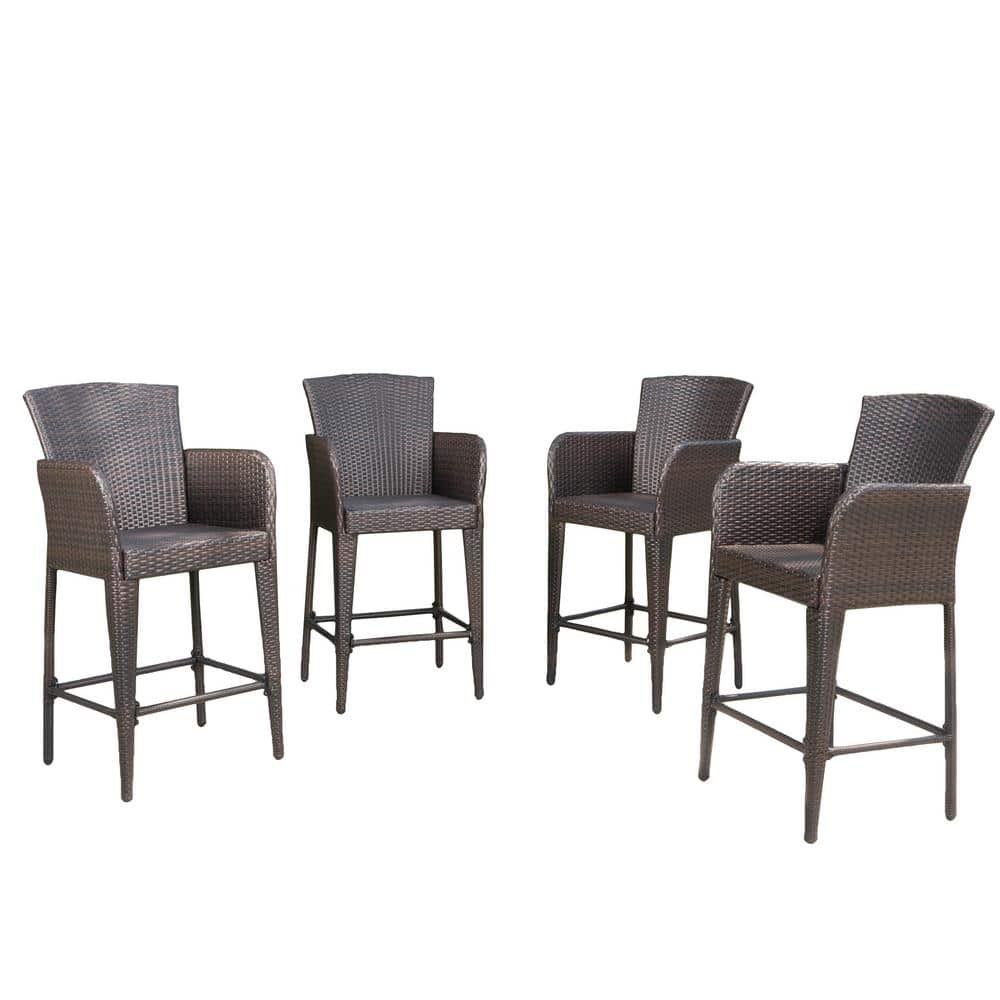 Noble House Yadiel MultiBrown Faux Rattan Outdoor Bar Stool (4Pack