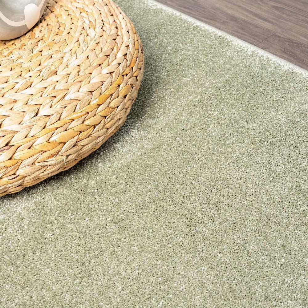 Haze Solid Green Low-Pile Synthetic Runner Rug, 2 x 8 ft