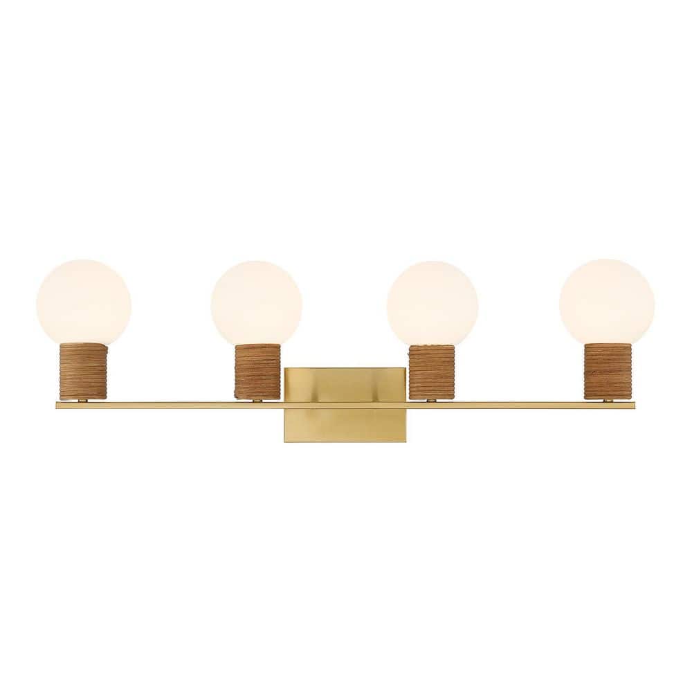 Jarrell 33.5 in. W x 10 in. H 4-Light Warm Brass Modern Bathroom Vanity Light with White Opal Glass Shades price history on PriceWatchPro