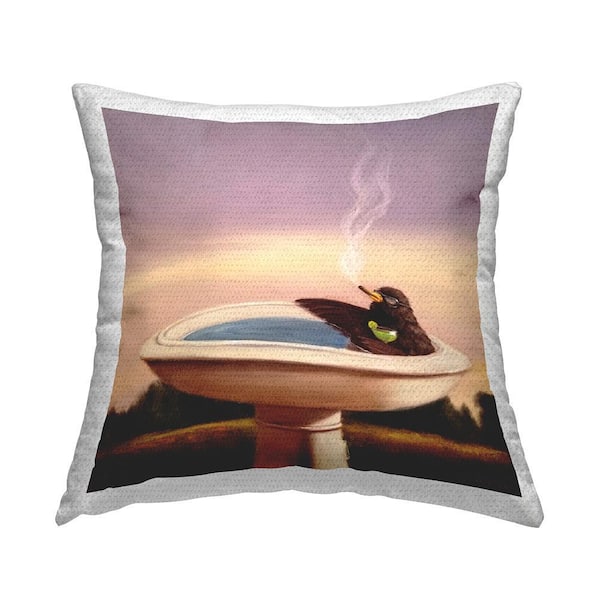 Birdbath Best Life Animal Alcohol Humor Bird Margarita Multi-Color Square Outdoor Throw Pillow