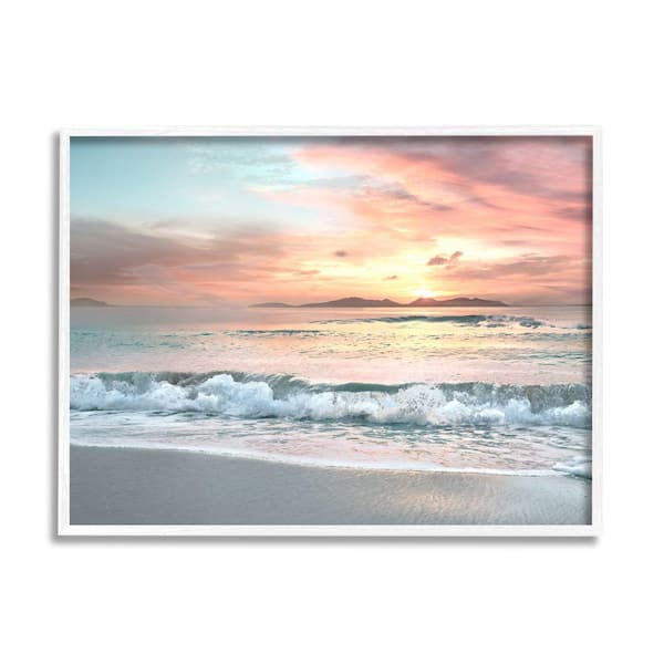 Stupell Industries Sunrise Beach Landscape Rolling Tide By Mike Calascibetta Framed Print Nature Texturized Art 11 in. x 14 in.