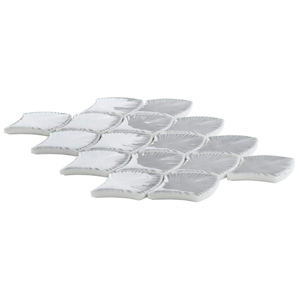 Sky Blue Polished Glass Fishscale Mosaic Wall Tile 9x12