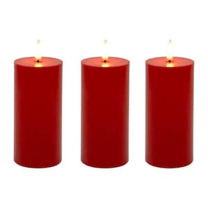 Battery Operated 3D Wick Flame Pillars, Red - Set of 3