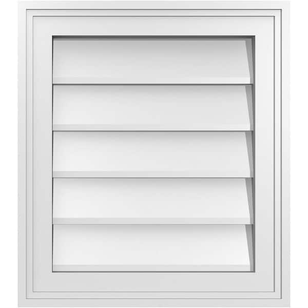Ekena Millwork 16 in. x 18 in. Vertical Surface Mount PVC Gable Vent: Decorative with Brickmould Frame